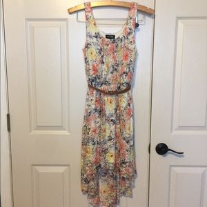 High low floral top with belt